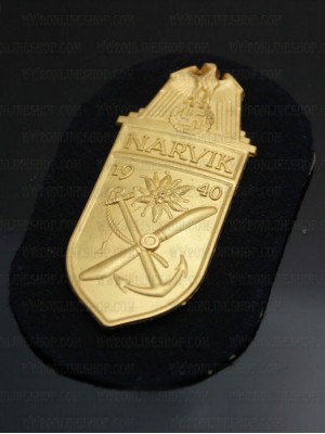 Replica of Narvik Shield (German: Narvikschild) in Gold (WWII German Badges) for Sale (by ww2onlineshop.com)
