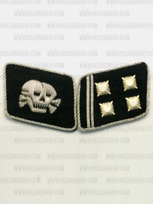 Replica of SS Skull Lt-Col.(SS Obersturmbannfuhrer) Collar Tabs (German Collar Tabs) for Sale (by ww2onlineshop.com)
